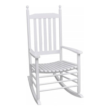 vidaXL Wood Rocking Chair White Curved Seat