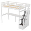 Gewnee Twin Size Loft Bed with Storage Staircase and Built-in Desk in White