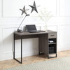 Contemporary Desk, Metal Frame and Rectangular Top With Drawer, Farm Oak