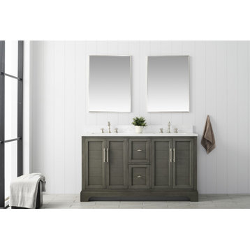 Vanity Art Bathroom Vanity with Sink & Top, Silver Grey, 60" (Double Sink), Engineered Marble