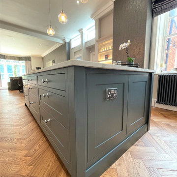 In Frame Painted Shaker Breakfasting Kitchen with Booth Seating & Utility Room