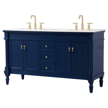 Elegant Decor Lexington 60" Solid Wood Double Bathroom Vanity in Blue