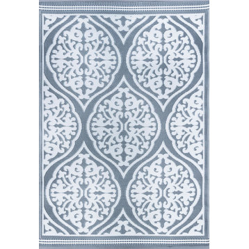 Kingman Transitional Damask Gray/White Rectangle Indoor/Outdoor Area Rug, 8'x10'