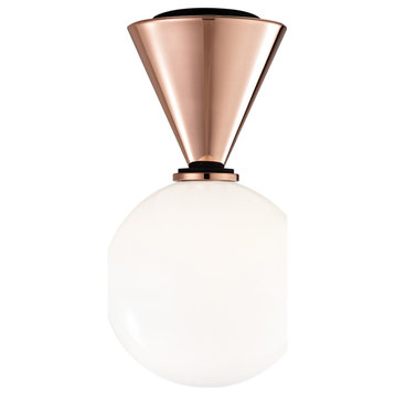 Piper Small LED Flush Mount Polished Copper, Black Accents, Opal Glossy Glass