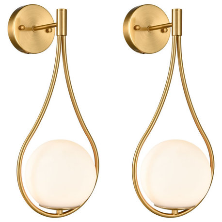 Modern Globe Wall Sconce Bath Vanity Wall Light Fixture Brass Finish, 2-Pack