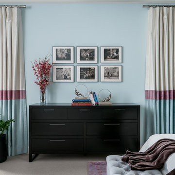 Custom banded drapery panels with blackout lining