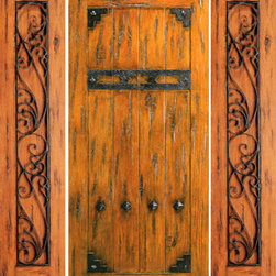 Exterior Prehung Door with Two Sidelites, Knotty Alder, Clavos - Front Doors