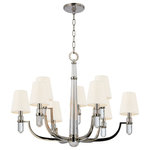 Hudson Valley Lighting - Dayton, Nine Light Chandelier, Polished Nickel Finish, White Faux Silk Shade - Dayton's strong arms hold smooth crystal columns, for a look of confident glamour. The chandelier's central crystal teardrop showcases the material's pristine beauty. Softly textured tailored shades balance the sheen of Dayton's glass and metal.