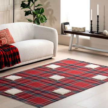 nuLOOM Leena High-Low Checkered Plaid Area Rug, Red 8' x 10'