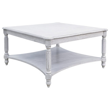 Marcello 33.1 in. Spray Paint Square Solid Wood Top Coffee Table, White