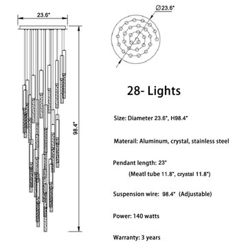MIRODEMI® Manarola Long LED Spiral Chandelier, 28 Lights (2)