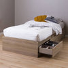 Contemporary Platform Bed, Wooden Frame With 3 Side Storage Drawers, Rustic Oak