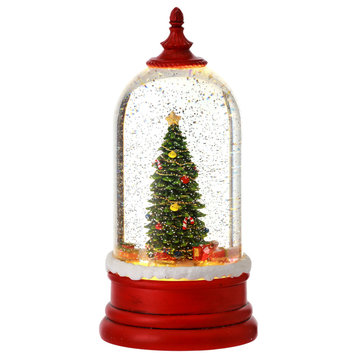 Christmas Tree with Dome Lighted Snow Lantern 10"