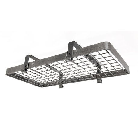 Handcrafted 37" Low Ceiling Rectangle Pot Rack w 18 Hooks Hammered Steel