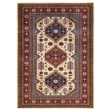Tribal, One-of-a-Kind Hand-Knotted Area Rug Ivory, 7'2"x9'9"