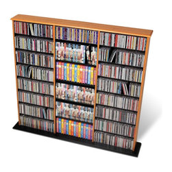 Prepac Triple Width CD DVD Wall Media Storage Tower in Oak and Black - Media Racks And Towers
