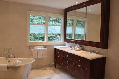 Bathroom - traditional master bathroom idea in Toronto with gray walls