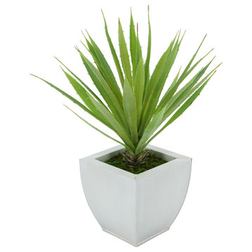 Faux Baby Yucca in Tapered Zinc Pot, Cream