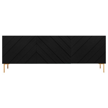 Modern 70.9" Black Buffert Sideboard Table with Gold Legs & 3 Doors, Black
