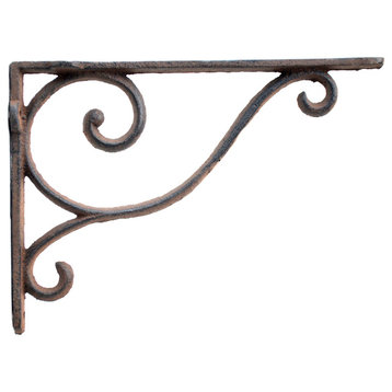 Decorative Wall Shelf Bracket, Simple Vine, Rust Brown Cast Iron, 9" Deep