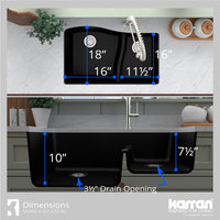 Karran Undermount Quartz 32" 60/40 Double Bowl Kitchen Sink, Black
