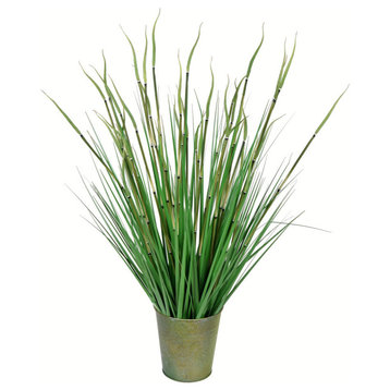 28" Green Reed Grass In Iron Pot