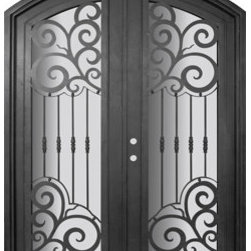 Barcelona 72x96 Arch Top Forged Iron Double Door 14 Gauge Steel - Front Doors