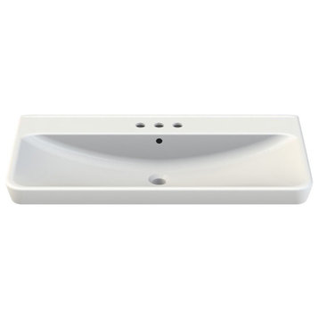 Rectangle White Ceramic Wall Mounted or Self Rimming Sink, Three Hole