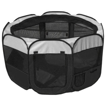 All-Terrain Lightweight Collapsible Pet Playpen, Black/White, Large