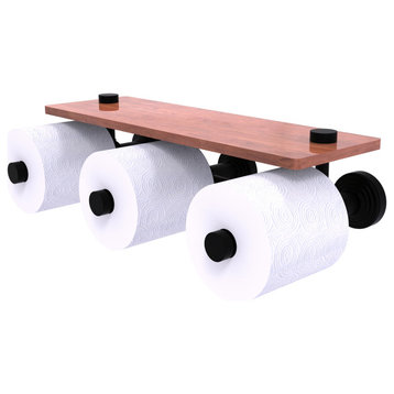 Waverly Place Reserve 3 Roll Toilet Paper Holder, Wood Shelf, Matte Black