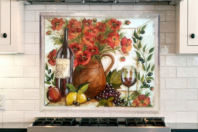 Carrara marble Tuscan Poppy Tile Mural