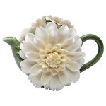Cosmos Gifts Corp - Daisy Teapot, 8 oz. - The Daisy Teapot makes an elegant addition to a tea party. This hand-painted green ceramic teapot features stunning white daisy decorations and a small butterfly ornament. Holds 8 ounces. Hand wash only.