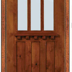 Prehung Single Door 96 Wood Alder Craftsman 3 Panel 6 Lite TDL Glass - Front Doors