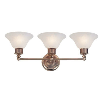 Burnished Nickel and Chocolate With Pearl Veined White Glass 3-Light Bath