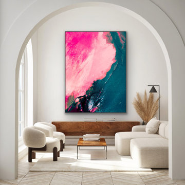 Original Large Pink Green abstract Modern Painting Minimalist