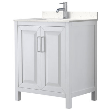 Daria 30, Single Vanity, White, Light-Vein Carrara Marble Top, Square Sink