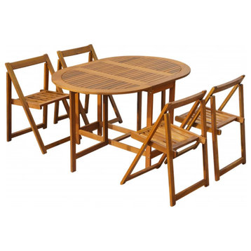 vidaXL 5 Piece Solid Acacia Wood Folding Patio Dining Set Garden Table Chair