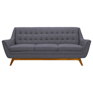 Janson Mid-Century Sofa, Champagne Wood Finish and Dark Gray Fabric