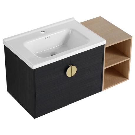 BNK Floating Bathroom Vanity With Soft Close Doors, Black-40 Inch