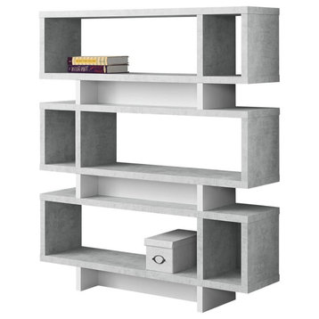 Tall Bookcase, Wooden Construction With Rectangular Open Compartments, Grey