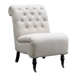 Linon - Cora Natural Roll Back Tufted Chair - Bar Stools And Counter Stools