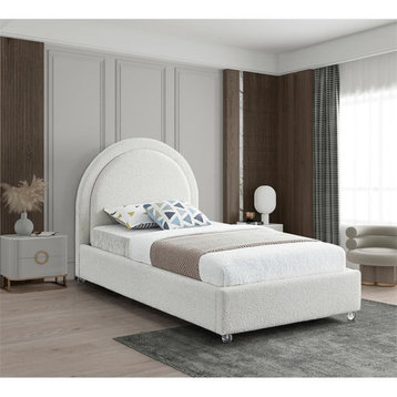 Maklaine Contemporary designed Cream Finished Fabric Twin Bed