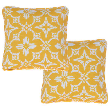 Set of 2 Floral Indoor/Outdoor Throw Pillows, Yellow