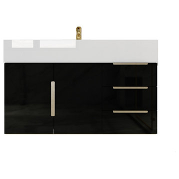 Madison 36" Wall Mounted Vanity With Reinforced Acrylic Sink, High Gloss Black