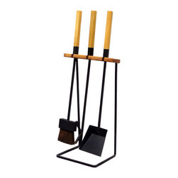 Wood Handle Modernist Fire Tools - Fireplace Accessories