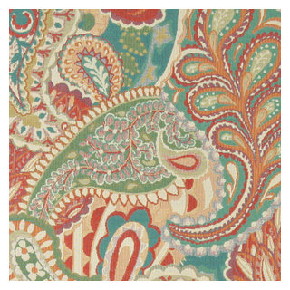 Orange teal aqua watercolor paisley fabric from Brick House Fabric: Novelty  Fabric