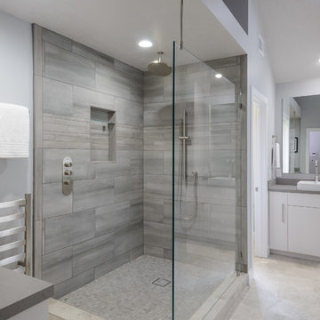 Walk In Corner Rain Shower in Large Luxurious Bathroom