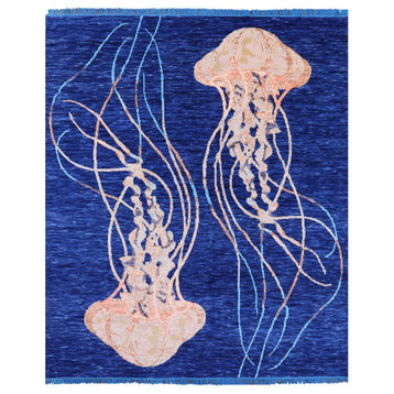 8' 2" X 9' 10" Modern Jellyfish Design Handmade Wool Rug Q12048
