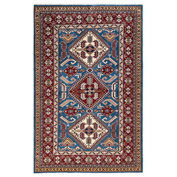 Tribal, One-of-a-Kind Hand-Knotted Area Rug Blue, 4'4"x6'6"