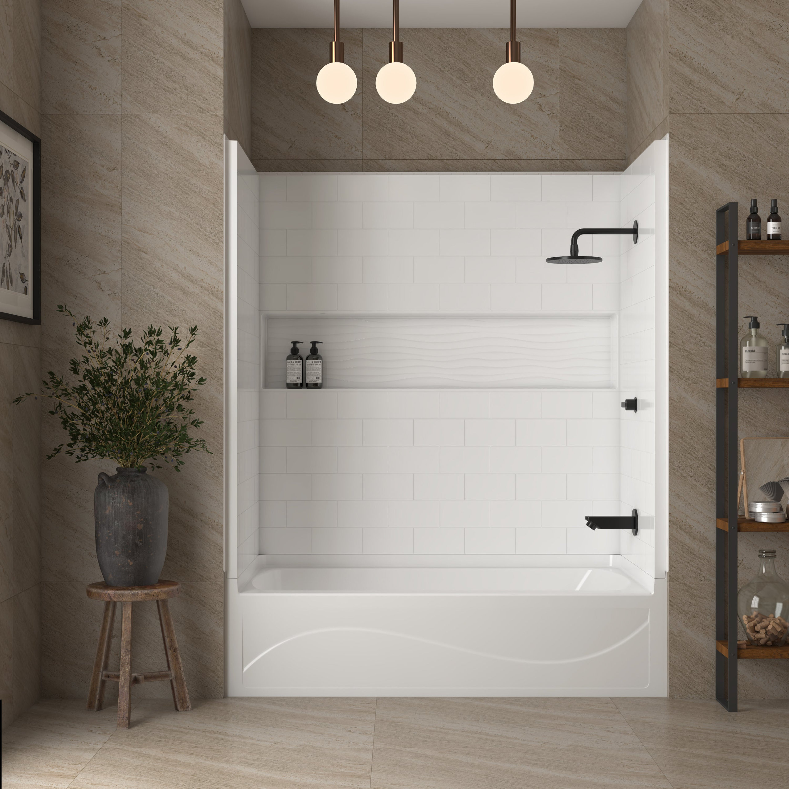 60" x 32" 4-Piece Direct-to-Stud Alcove Tub Surround With Soaking Bathtub Combo - Contemporary ...